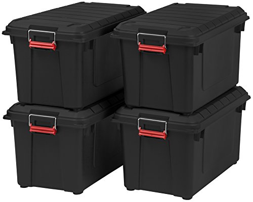 IRIS USA, Inc. 82 夸脱防风雨储物盒，全能实用手提包，4 件装，黑色