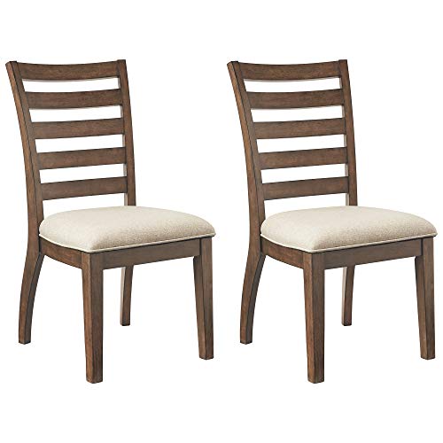 Ashley Furniture Ashley的签名设计-Flynnter餐厅椅子-2套-梯子背-乡村风格-棕褐色/棕色