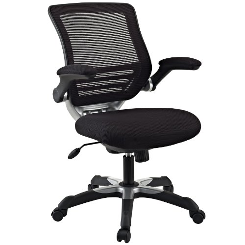 Modway 黑色边缘网状靠背和网状座椅办公椅，带黑色翻转扶手