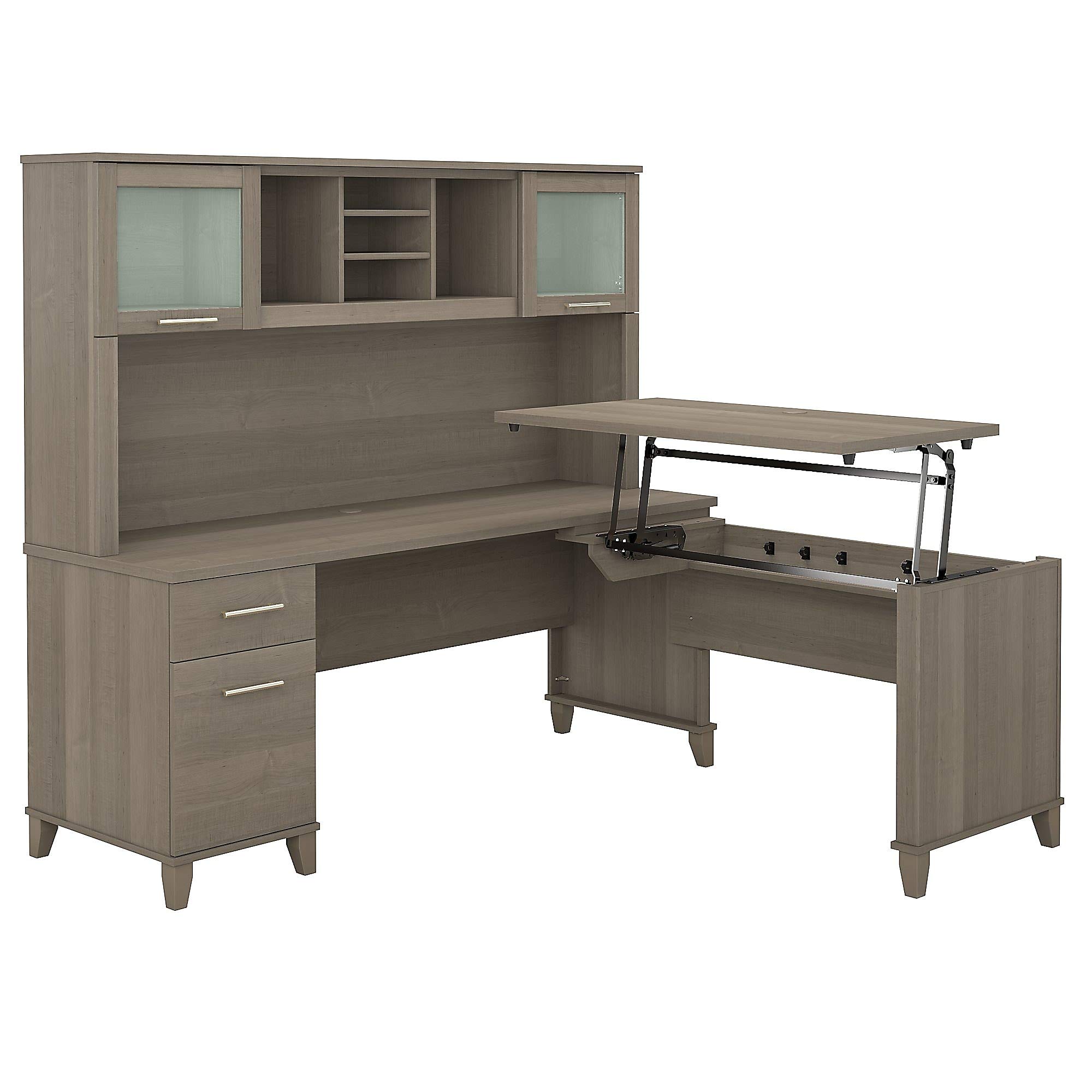 Bush Furniture Somerset 3 位坐立式 L 形办公桌，带储物柜...
