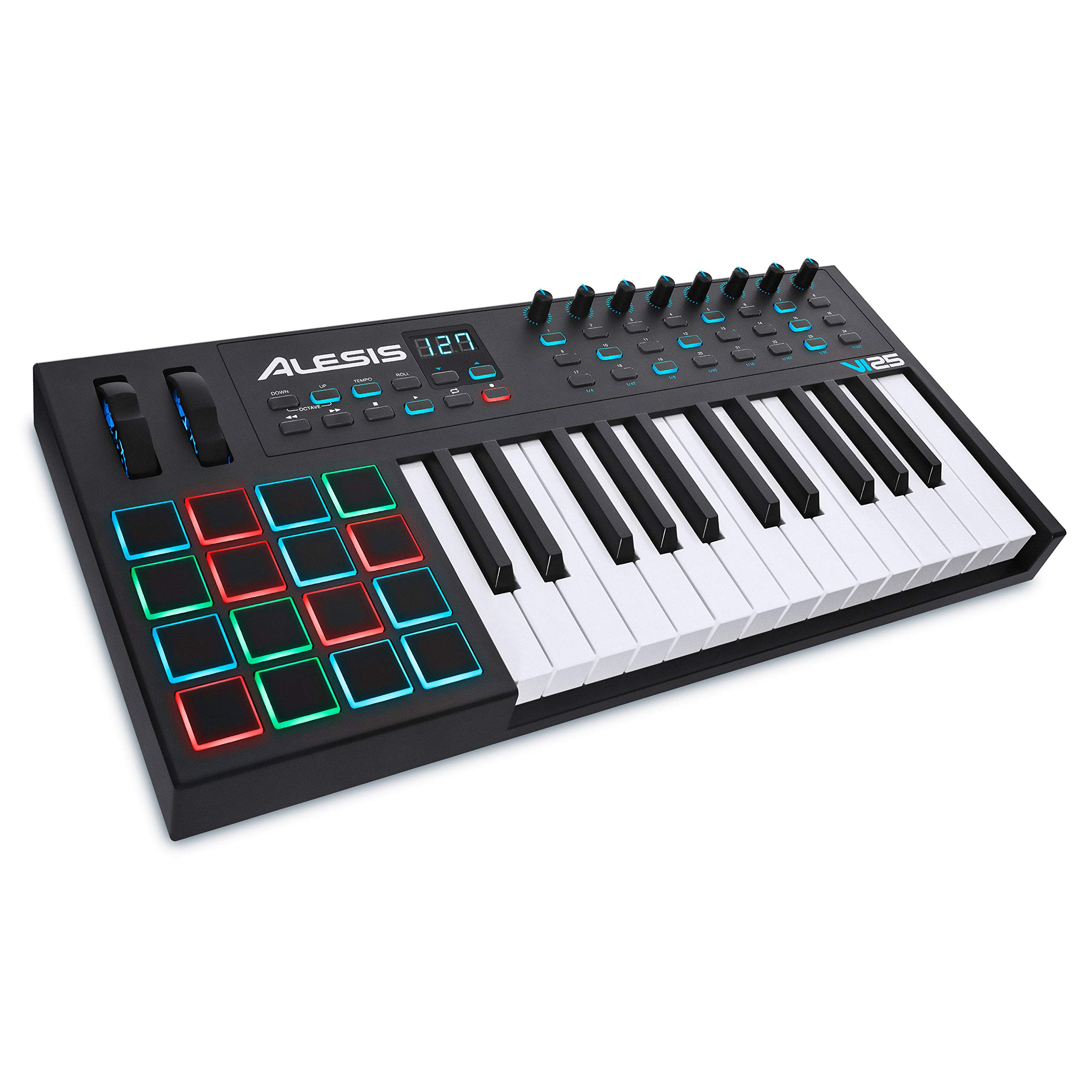 Alesis VI25 | 25 键 USB MIDI 键盘控制器，带 16 个打击垫