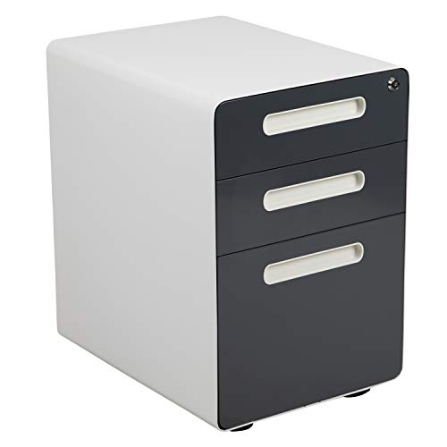 Flash Furniture 3屉移动式文件柜，白色和木炭色