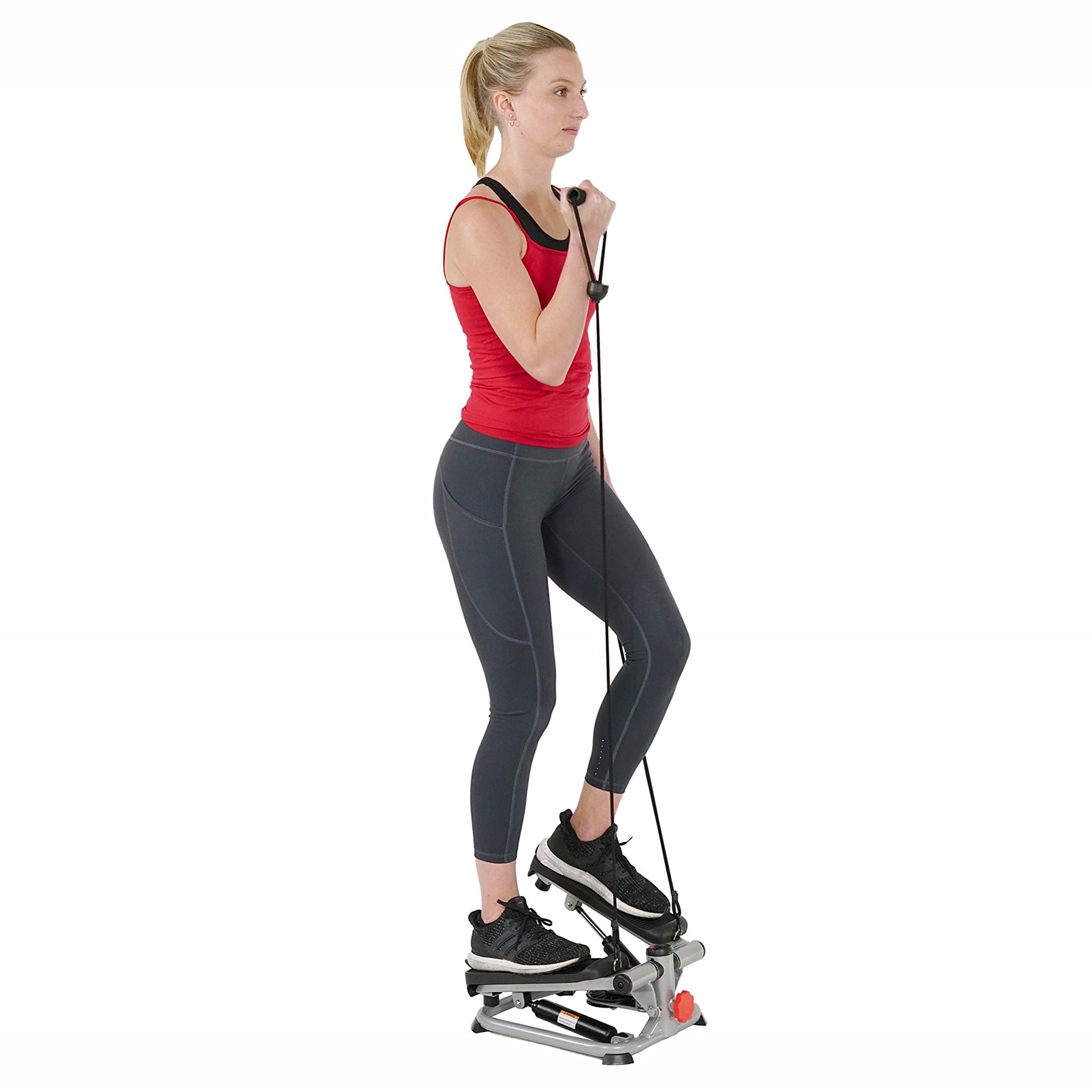 Sunny Health & Fitness 全身二合一迷你楼梯踏步机，适合在家锻炼的踏步机，可调节液压，液晶数字显示器，带阻力带和防滑踏板 - SF-S0978
