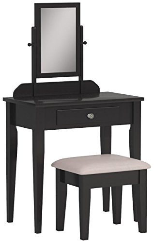 Crown Mark Iris 梳妆台/凳子，咖啡色饰面，配有米色座椅