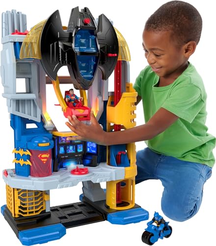 Fisher-Price Imaginext DC 超级朋友蝙蝠侠玩具套装终极总部 2 英尺高带灯光声音玩偶和配件适合 3 岁以上