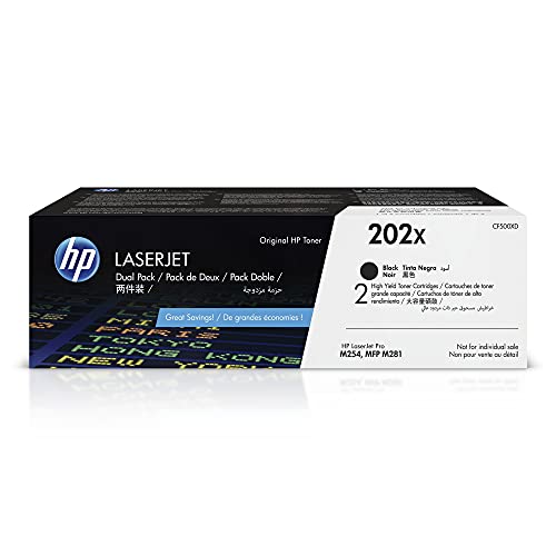 HP 原装 202X 黑色高印量碳粉盒（2 件装）|适用于 Color LaserJet Pro M254、Color LaserJet Pro MFP M281 系列 | CF500XD