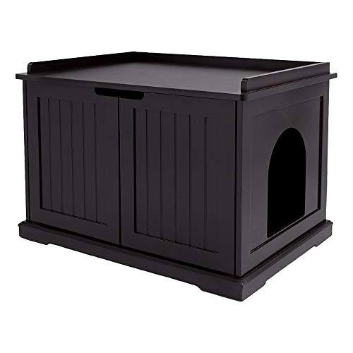 unipaws 设计师猫盥洗室储物凳，猫砂盆盖，坚固的木质结构，宽敞的储物空间，易于组装，适合大部分猫砂盆，浓缩咖啡