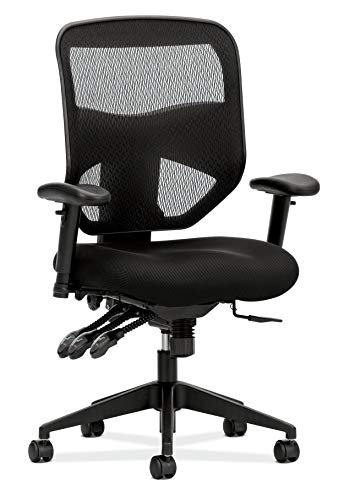HON 突出的高背任务网状电脑椅，带扶手，用于办公桌，黑色（HVL532），异步控制...