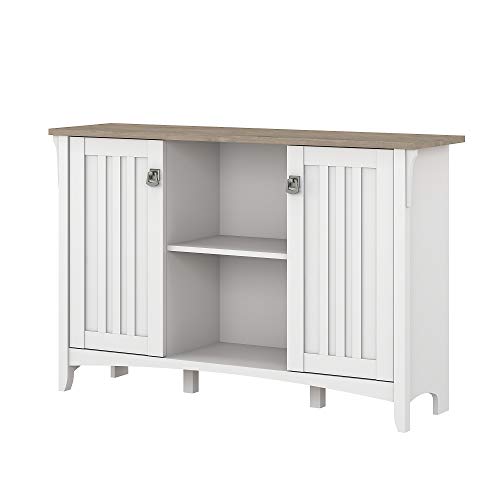 Bush Furniture Salinas Accent 带门储物柜，纯白色和搭叠灰色
