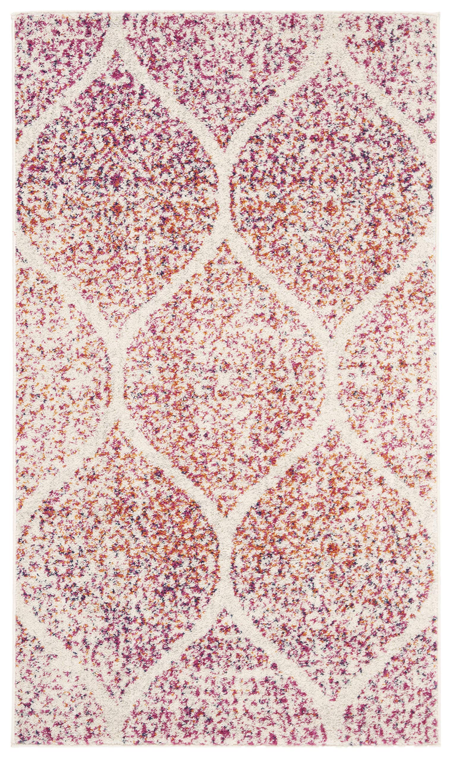 Safavieh 麦迪逊系列特色地毯 - 2'3'' x 4'，奶油色和紫红色，华丽格子仿旧设计，不脱落且易于护理，非常适合入口、客厅、卧室的人流密集区域 (MAD604R)