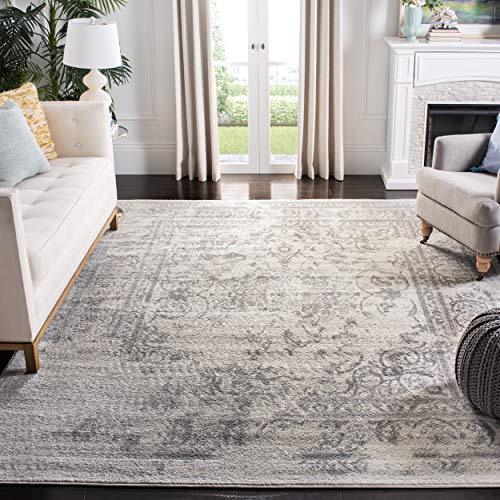 Safavieh 阿迪朗达克系列ADR101B象牙色和银色东方复古苦恼方形地毯（10平方英尺）