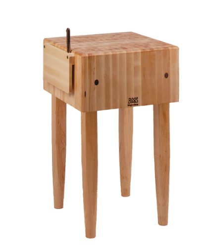 John Boos 带侧刀槽的块式枫木木纹硬质屠夫块式桌，18英寸x 18英寸x 10英寸顶部，34英寸高，天...