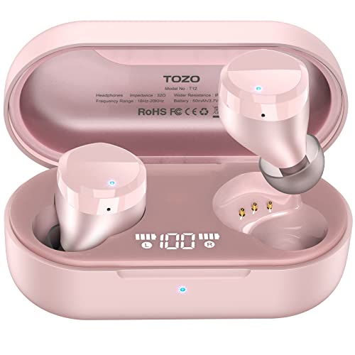 TOZO T12 无线耳塞蓝牙耳机高保真音质无线充电盒数字 LED 智能显示 IPX8 防水耳机内置麦克风运动耳机玫瑰金