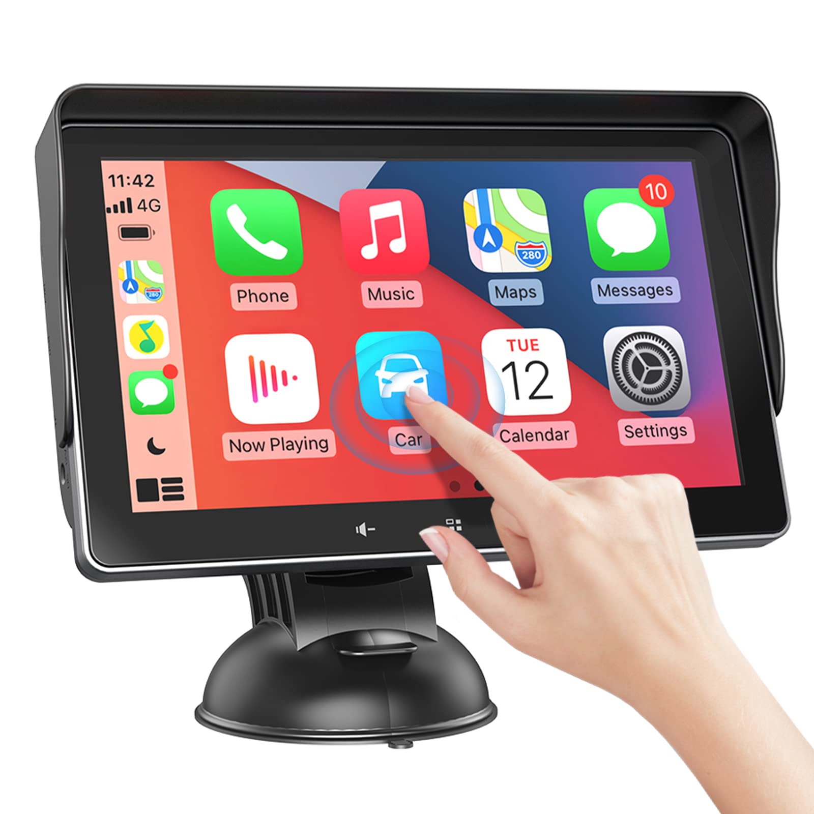  Hinine 7' 高清双 Din 汽车音响，便携式无线触摸屏 Apple CarPlay 和 Android Auto 自动多媒体播放器，带 Mirror Link/Siri/蓝牙/导航屏幕的汽车音响，适用于所有车辆。...