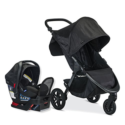 Britax 带有B-Safe努力婴儿汽车座椅的B-Free出行系统| 全地形轮胎+可调式车把+额外的储物空间，带正面检修+一只手，容易折叠，午夜