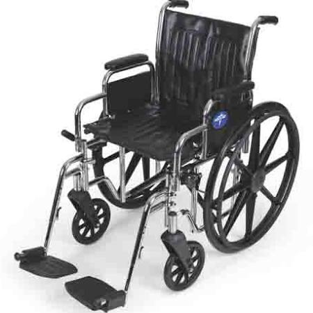 Medline Excel 2000轮椅，20'宽座椅，桌长扶手，可升降脚凳，镀铬框架