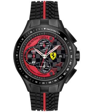 Ferrari 男士0830077 Race Day计时码表黑色橡胶表带手表