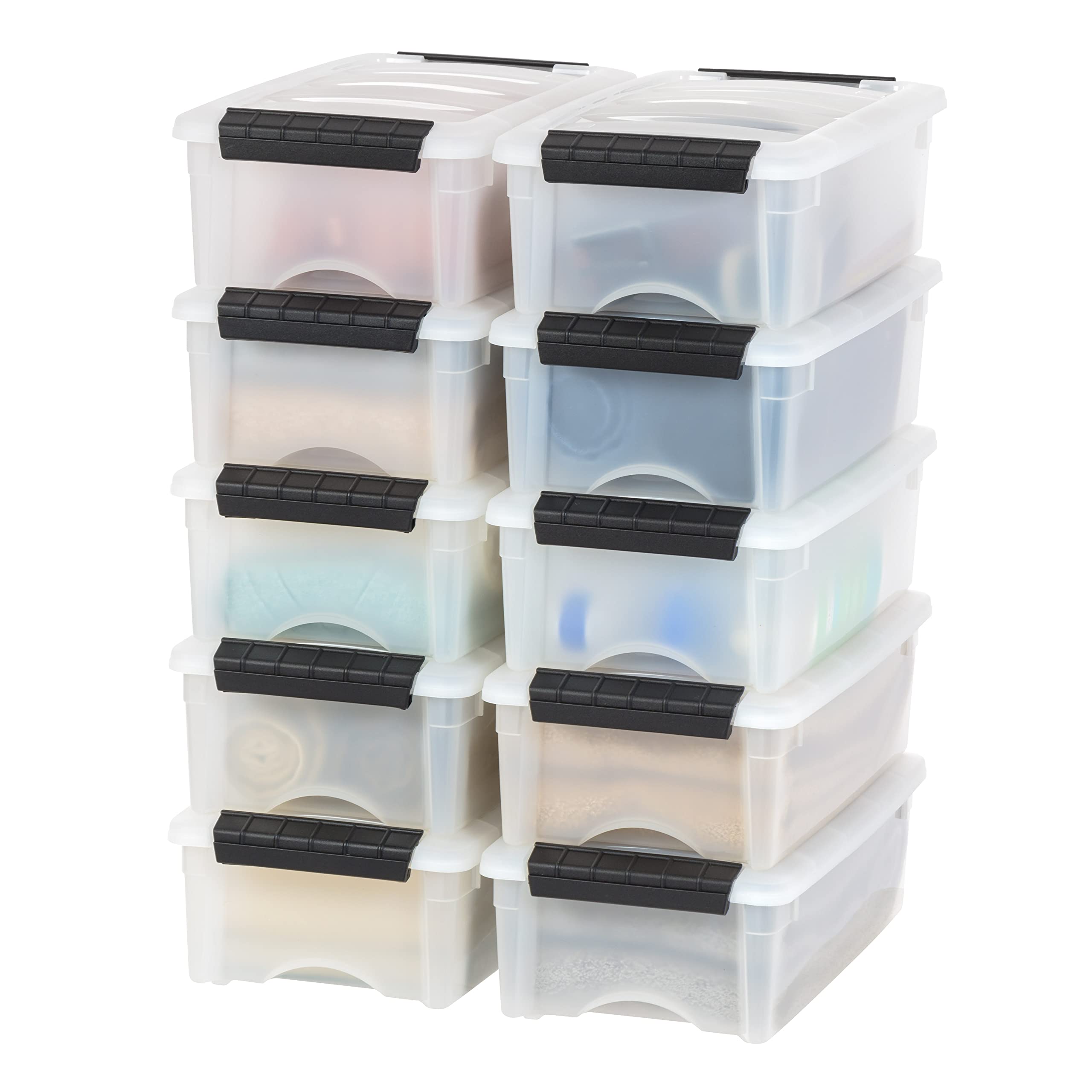 IRIS USA, Inc. IRIS USA 塑料储物容器箱，带安全盖和锁扣，珍珠色，耐用可堆叠可嵌套整理托特包浴缸盒玩具通用组织
