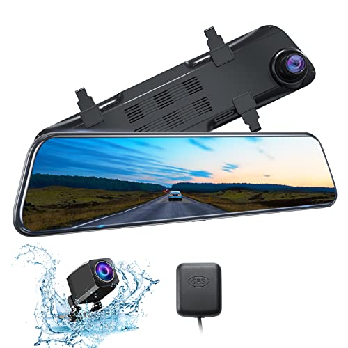 Kingslim DL12 Pro 4K 镜面行车记录仪、12 英寸汽车前视和后视摄像头，带双索尼传感器、GPS、超级夜视、倒车摄像头和停车助手