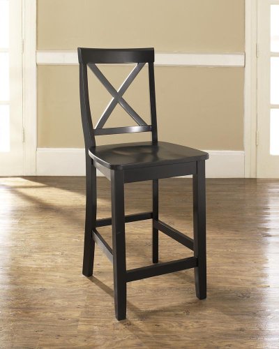 Modern Marketing Concepts 黑色 X 型靠背吧凳，座椅高 24 英寸 - 2 件套