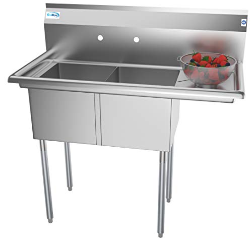 KoolMore 2 隔间不锈钢 NSF 商用厨房准备和实用水槽，带沥水板...