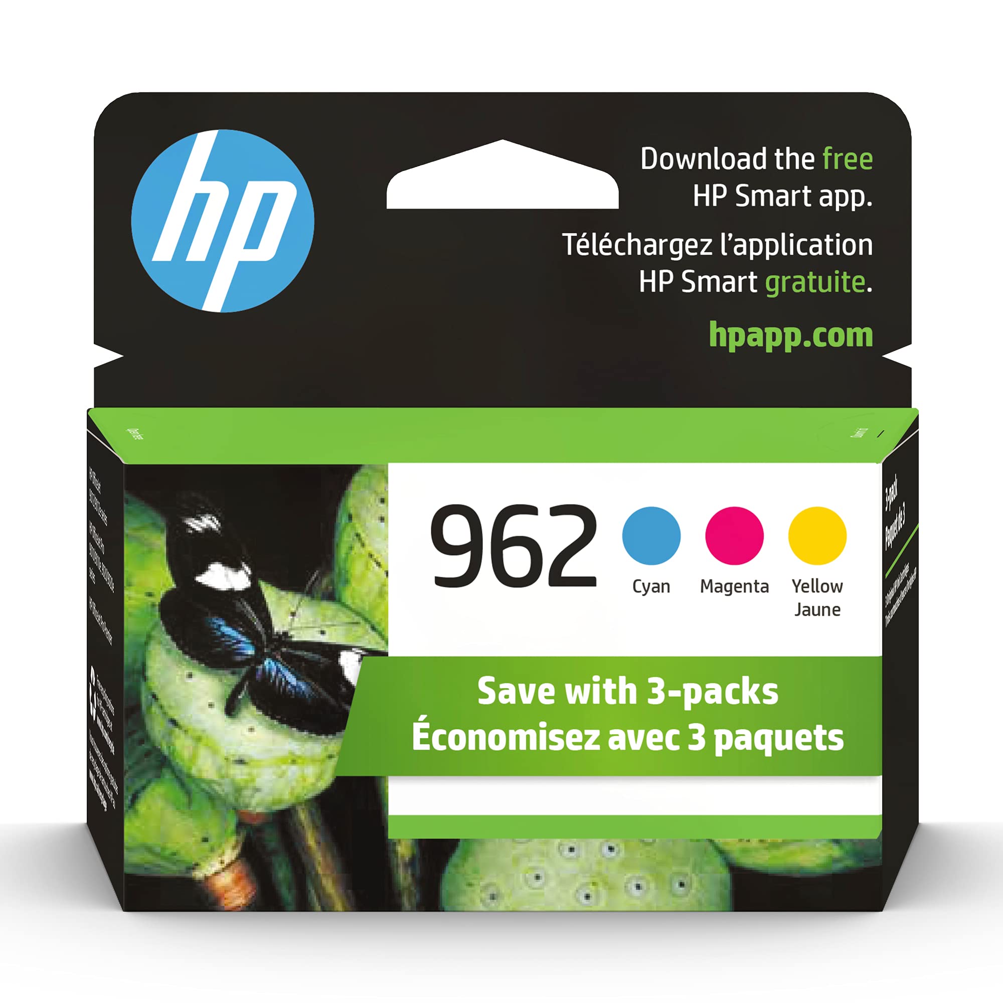 HP 962 青色、品红色、黄色墨盒（3 件装 1 件）|适用于 OfficeJet 9010 系列、OfficeJet Pro 9010、9020 系列 |符合 Instant Ink 条件 | 3YP00AN