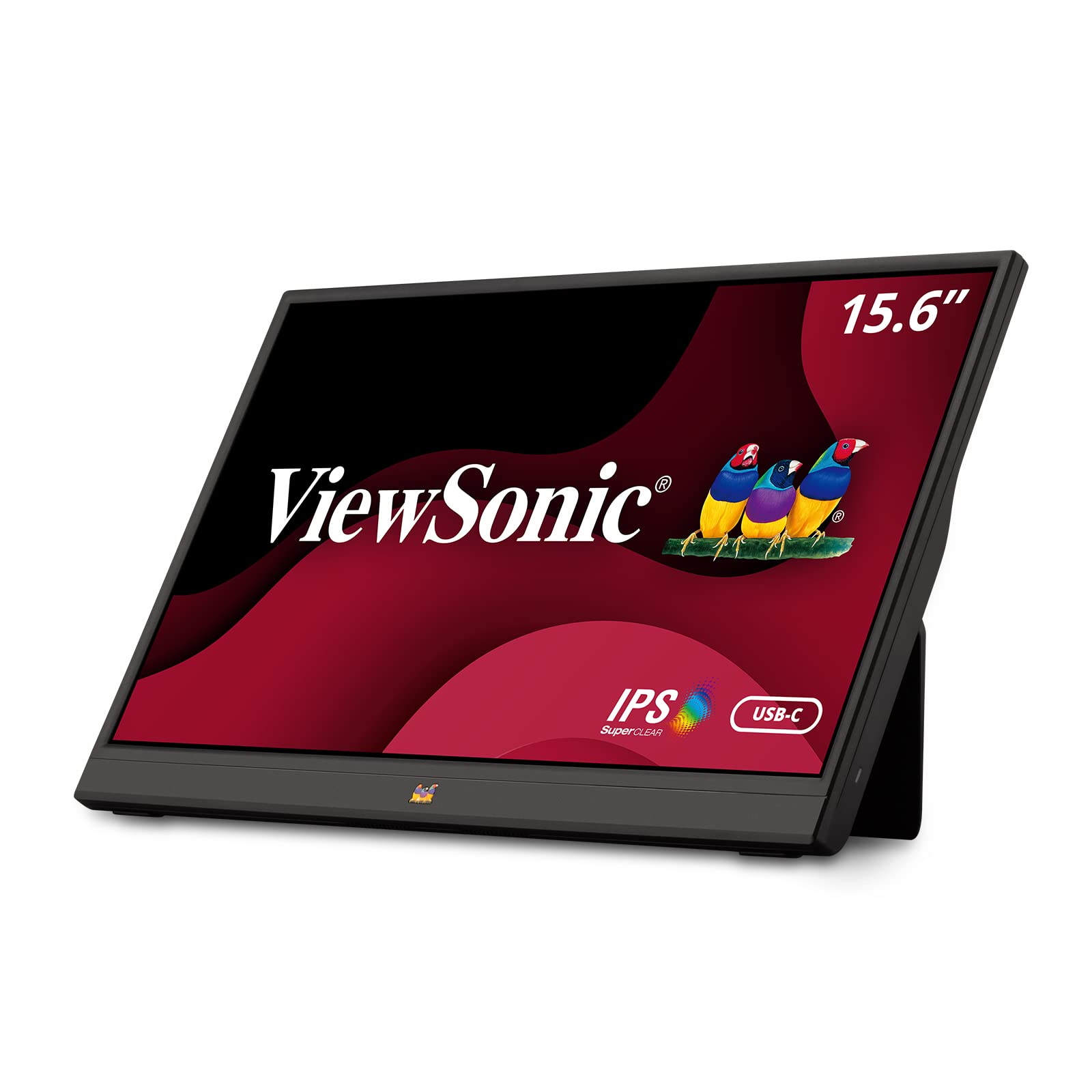 Viewsonic VA1655 15.6 英寸 1080p 便携式 IPS 显示器，带内置支架、移动人体工程学、USB C、迷你 HDMI 和适用于家庭和办公室的保护套，黑色