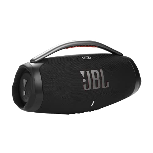 JBL Boombox 3 - 便携式蓝牙扬声器，强劲音质和震撼低音，IPX7 防水，24 小时播放时间，移动电源，用于扬声器配对的 PartyBoost，环保包装（黑色）