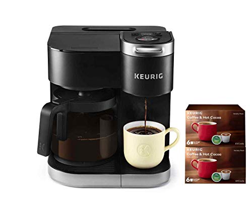 Keurig K-Duo 咖啡机，单份和 12 杯玻璃水瓶滴滤式咖啡机，兼容 K-Cup 咖啡包和咖啡粉，黑色，带 12 个 K-Cups