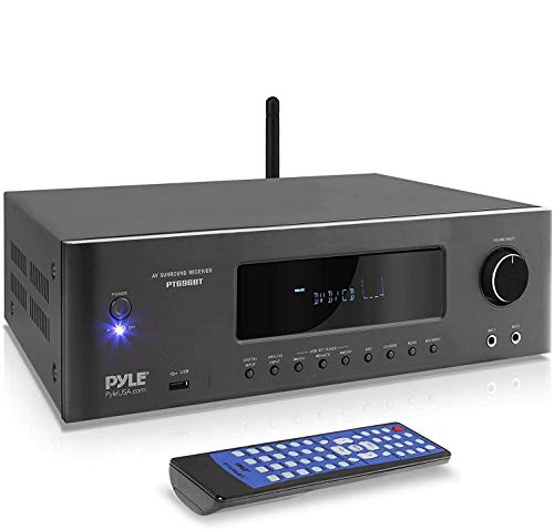 Pyle 1000W 蓝牙家庭影院接收器 - 5.2 声道环绕立体声放大器系统，支持 4K 超高清、3D 视频和蓝光视频直通，MP3/USB/AM/FM 收音机 - PT696BT，黑色