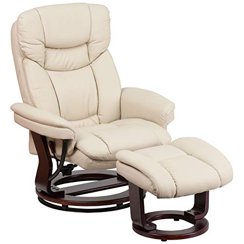 Flash Furniture 奥斯曼躺椅| 米色LeatherSoft转椅，带脚凳...