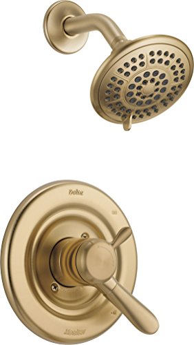 Delta Faucet Lahara 17 系列双功能淋浴装饰套件，带 5 喷淋触摸清洁淋浴喷头，香槟青铜色...