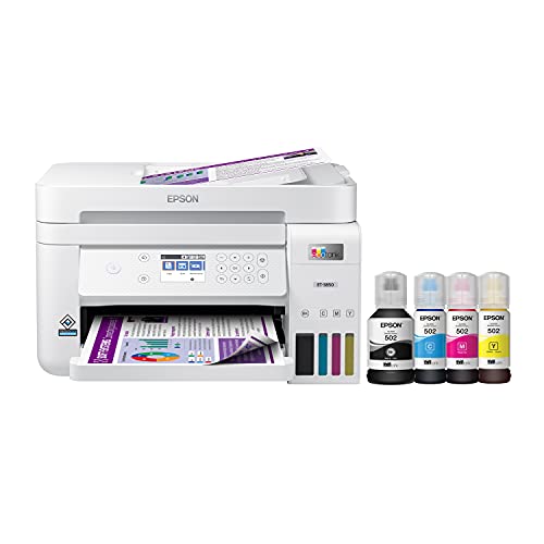 Epson EcoTank ET-3850 无线彩色一体式无墨盒 Supertank 打印机，带扫描仪、复印机、ADF 和以太网 - 适合家庭办公室的完美打印机