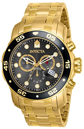 Invicta 男士80064 Pro Diver计时木炭表盘18k金离子镀不锈钢手表