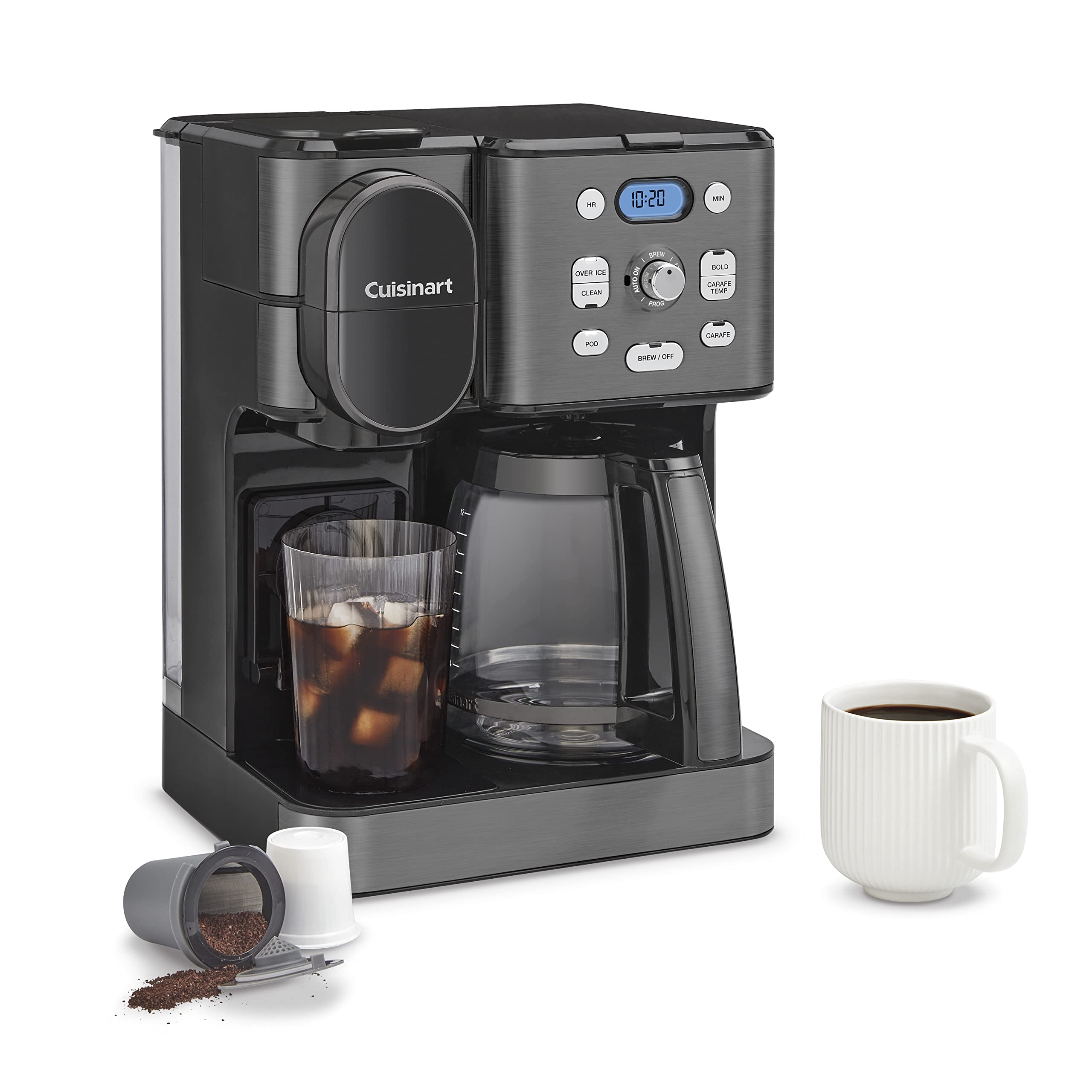 Cuisinart 咖啡机，12 杯玻璃水瓶，自动热咖啡和冰咖啡机，单杯咖啡机，不锈钢，SS-16BKS