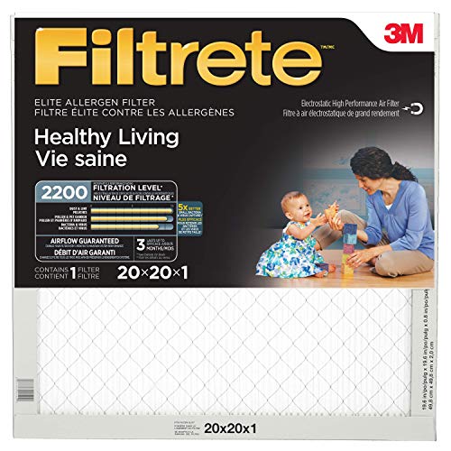 Filtrete Healthy Living Elite 减少过敏原交流炉空气过滤器，吸引细小可吸入颗粒，MPR 2200，20 x 20 x 1，6 件装