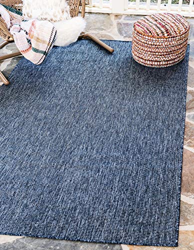 Unique Loom 户外Solid Collection休闲过渡室内和户外Flatweave蓝色区域地毯（8'0 x 11'4）
