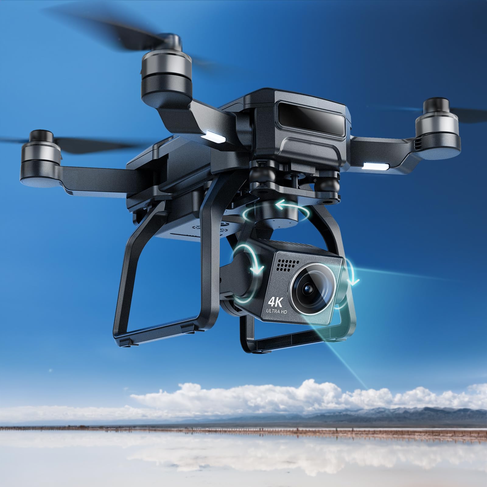 Bwine F7GB2 成人带摄像头无人机 4K 通过 FAA 认证，传输范围 9800 英尺，3 轴万向节，2 块电池 50 分钟飞行时间，GPS 自动返航，跟随我，航点，6 级抗风