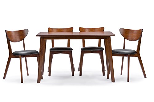 Baxton Studio Sumner 中世纪风格 5 件套餐桌椅，胡桃木棕色