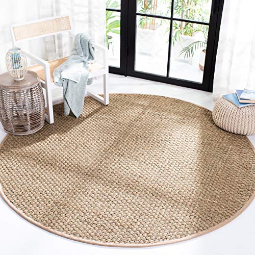 Safavieh 天然纤维系列NF114A篮子编织天然和米色夏季海草圆形地毯（8英寸直径）