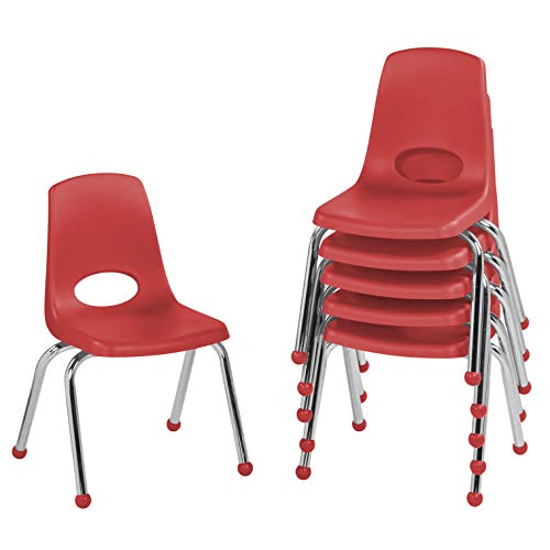 Factory Direct Partners FDP 14' 学校叠放椅，带镀铬钢腿和滚珠滑轨的叠放学生座椅；适用于家庭学习或课堂 - 红色（6 件装）