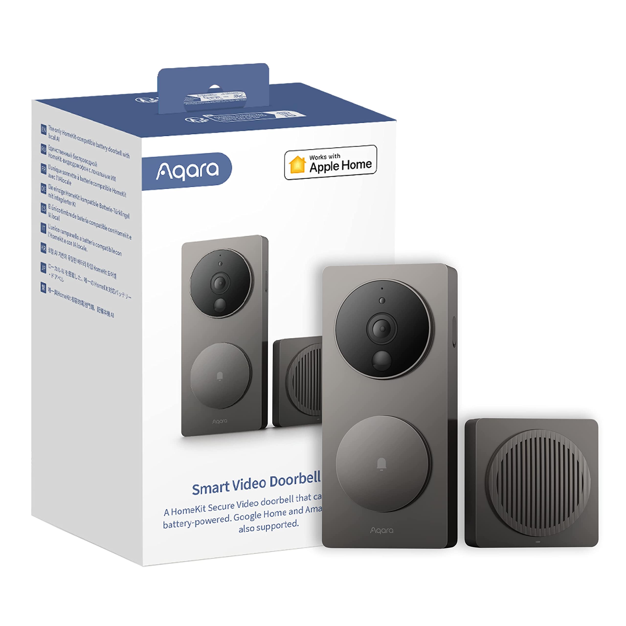 Aqara 视频门铃 G4（含电铃），1080p FHD HomeKit 安全视频门铃摄像头，本地人脸识别和自动化，无线或有线，支持 Apple Home、Alexa、Google、IFTTT、Gray