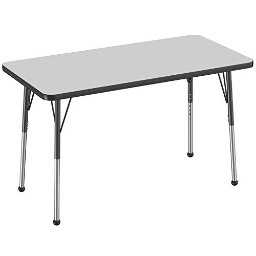 Factory Direct Partners FDP 矩形活动学校和办公室桌（24 x 48 英寸），带滚珠滑轨的标准桌腿，可调节高度 19-30 英寸 - 灰色顶部和黑色边缘