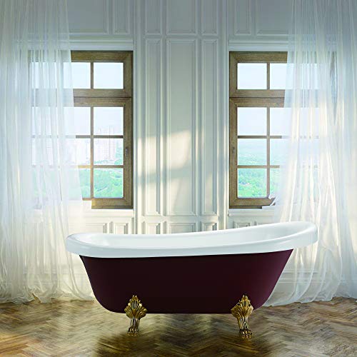 Vanity Art 独立式红色亚克力浴缸 现代独立浸泡浴缸，带抛光铬 UPC 认证弹出式排水管 VA6311...