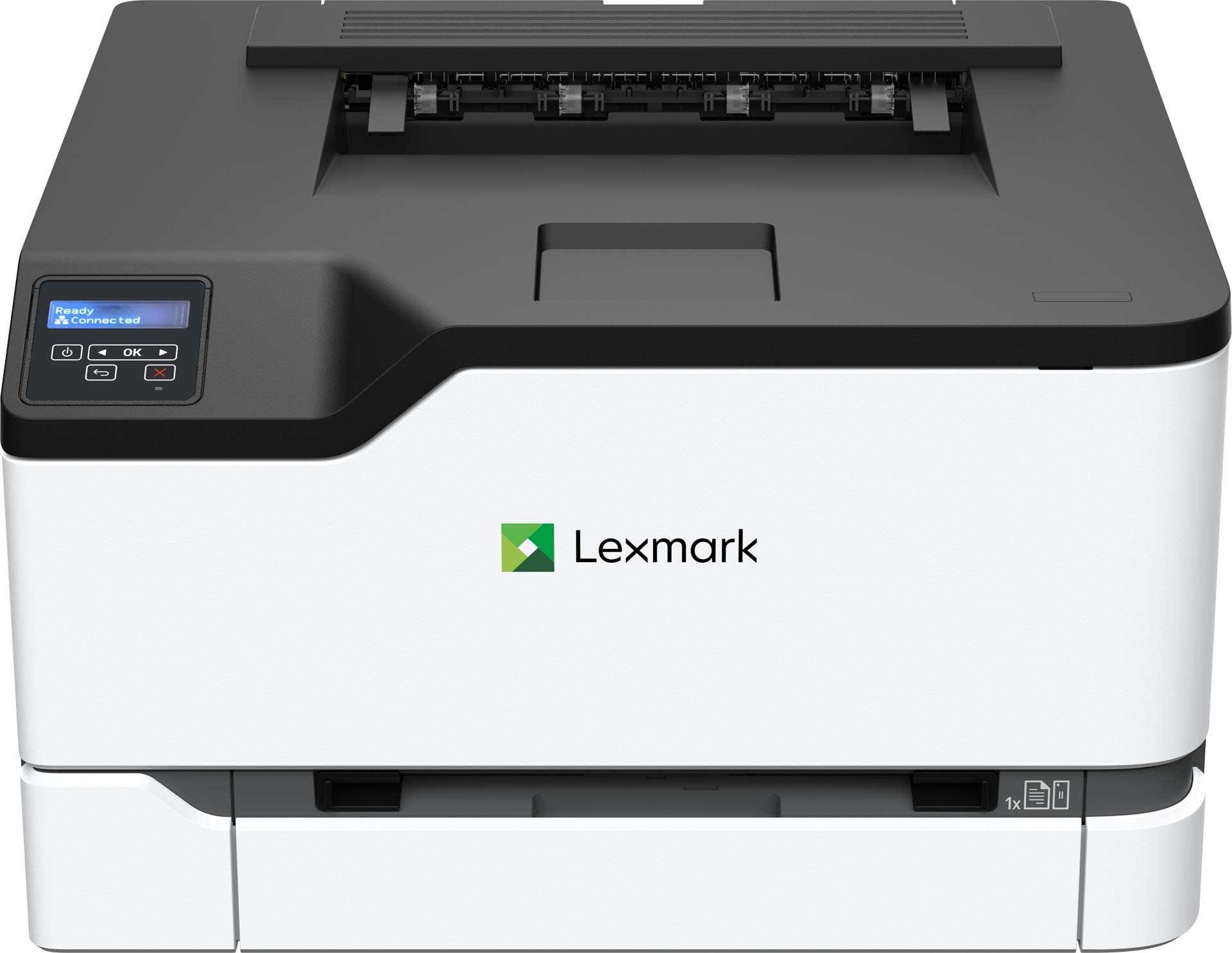 Lexmark C3224dw 彩色激光打印机，具有无线功能、标准双面打印、具有全谱安全性的两行 LCD 屏幕，打印速度高达 24 ppm (40N9000)，白色、灰色