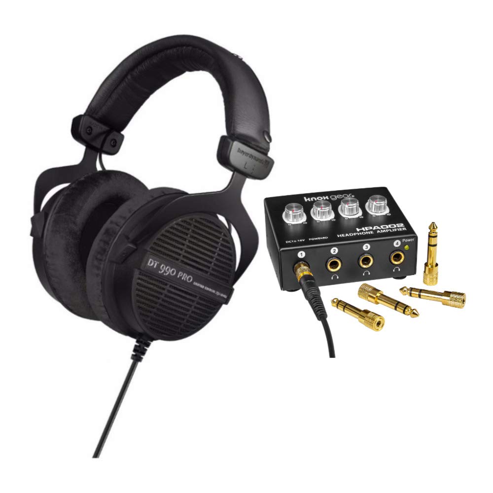 BeyerDynamic DT 990 PRO 250 欧姆录音室耳机（Ninja Black，限量版）带 4 通道耳机放大器套装（2 件）