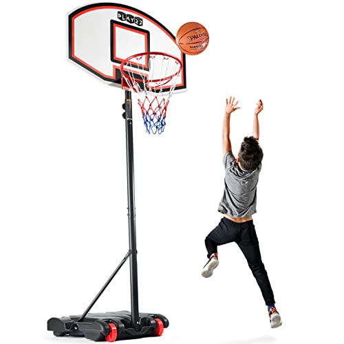 Play22 儿童可调节篮球框高度 5-7 英尺 - 适合儿童青少年和成人的便携式篮球框，带支架和篮板轮可填充底座 - 篮球球门室内室外玩耍