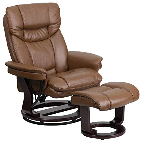 Flash Furniture 当代多位置躺椅和带旋转桃花心木底座的帕尔米诺皮革弯曲奥斯曼帝国