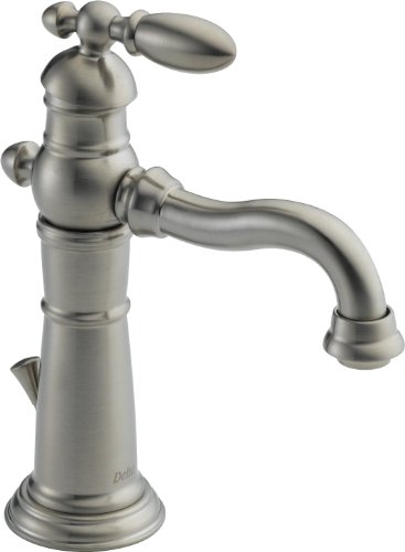 Delta Faucet 单孔浴室水龙头拉丝镍，单手柄浴室水龙头，金属排水组件，不锈钢 555LF-SS...