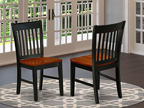 East West Furniture NFC-BCH-W诺福克正式餐椅，带黑色和樱桃木色实木座椅（2件套），黑色和樱桃木